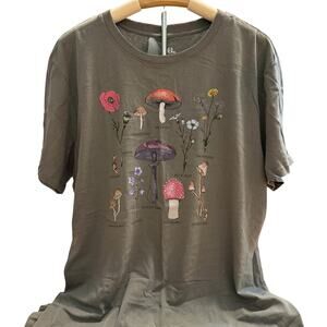 Doe Women's Olive Green Floral Mushroom Graphic T-Shirt - Size 1X - NWT